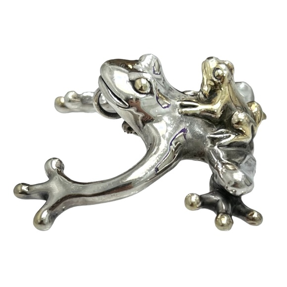 VINTAGE STERLING SILVER LEAP FROG PENDANT SMALL & BIG FROG - Picture 1 of 16